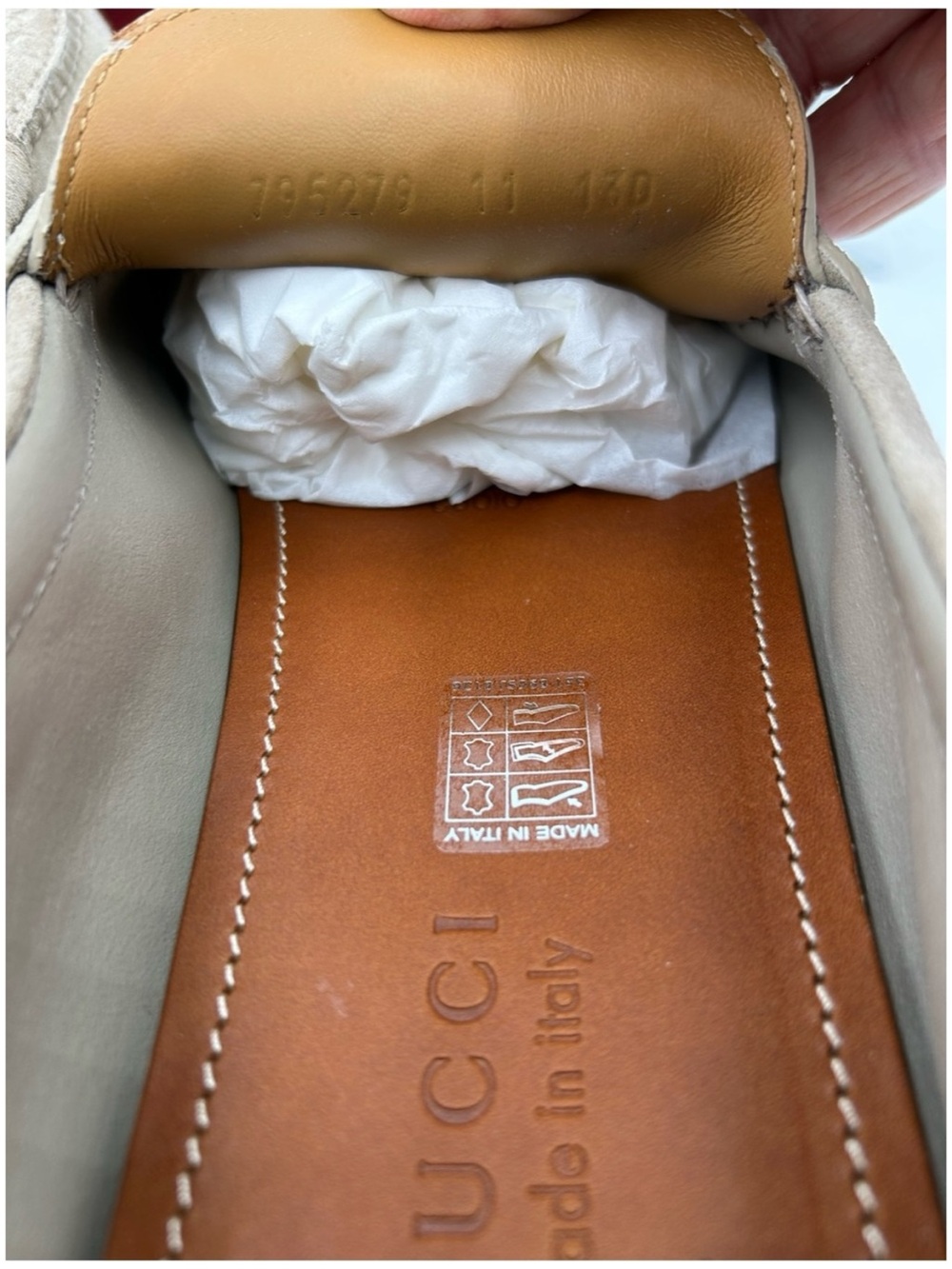 Men's Gucci, GG embossed suede driver loafers size 11 fits 12 US made in Italy - Picture 3 of 8